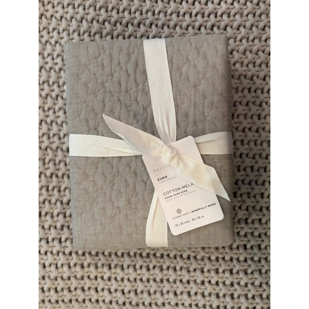 Pottery Barn Euro Sham Cotton Melange Yarn Dyed Quilted Taupe Gray 26x26 NWT